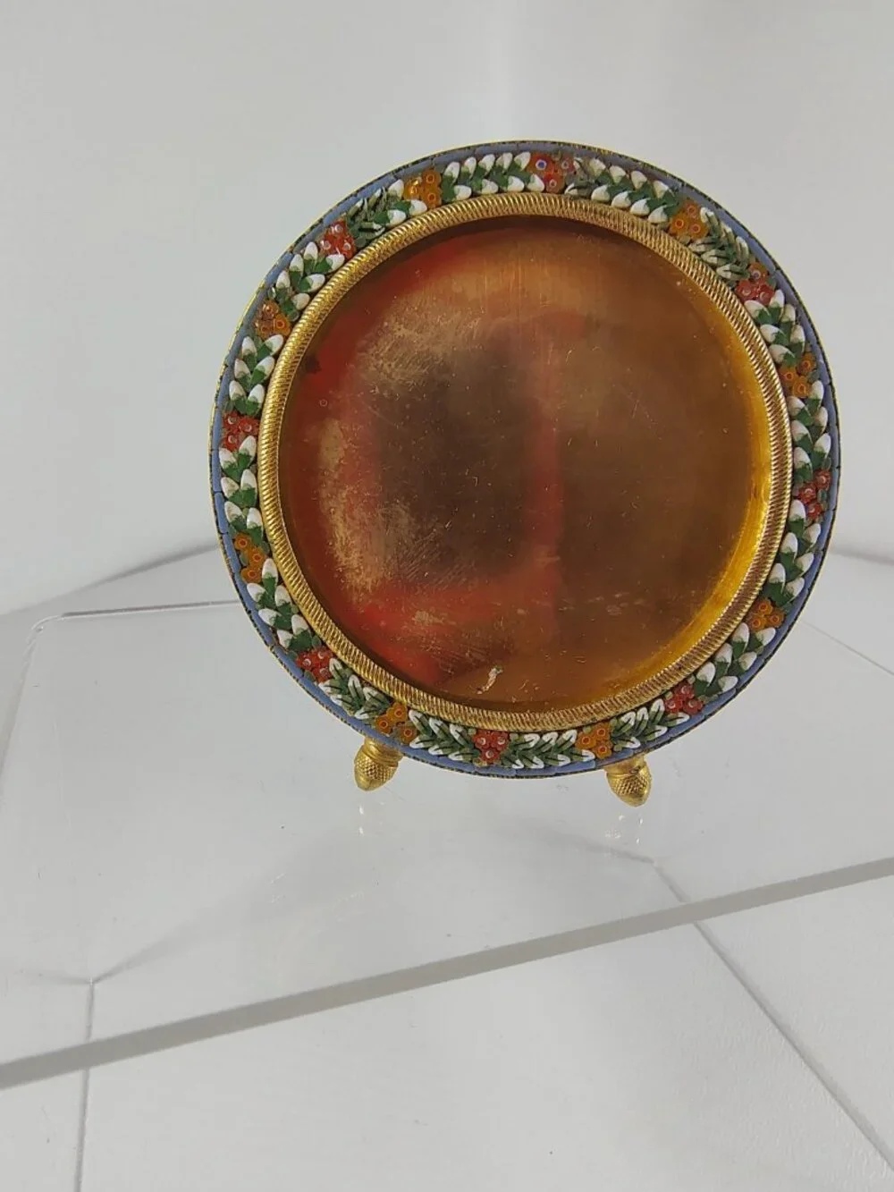 Vintage Italian Micro Mosaic Picture Frame Multicolor Glass Tesserae On Brass